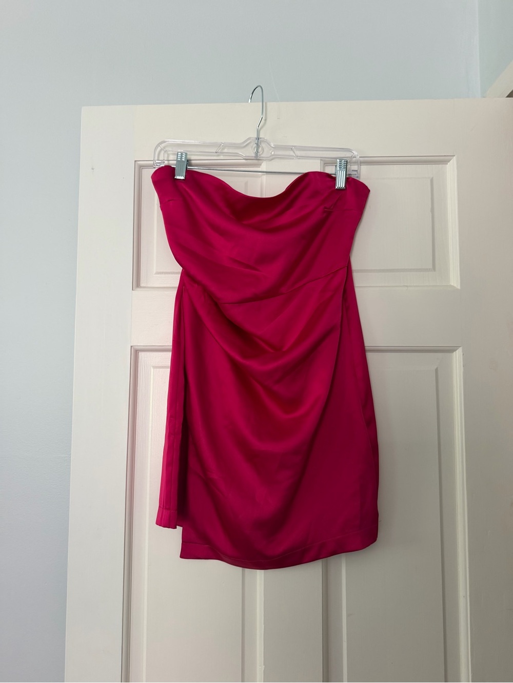 Zara Strapless Satin Dress in Fuchsia Pink